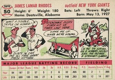 1956 Topps #50 Dusty Rhodes Back