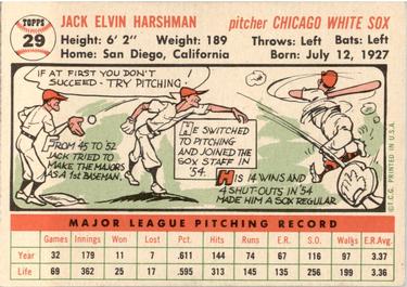 1956 Topps #29 Jack Harshman Back