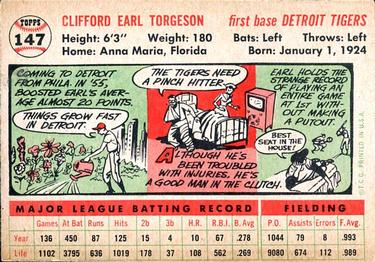 1956 Topps #147 Earl Torgeson Back