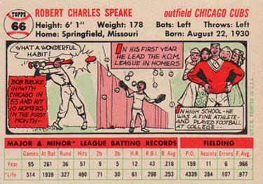 1956 Topps #66 Bob Speake Back