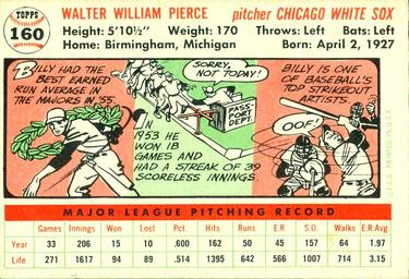 1956 Topps #160 Billy Pierce Back