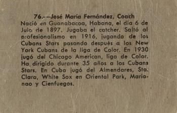 1956-57 Chicle Peloteros Cuban League #76 Jose M. Fernandez Back
