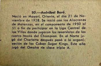 1956-57 Chicle Peloteros Cuban League #80 Asdrubal Baro Back