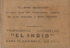 1948-49 Caramelos El Indio #7 Rene Gonzalez Back