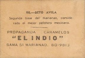1948-49 Caramelos El Indio #90 Beto Avila Back
