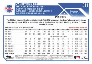 2023 Topps - 582 Montgomery Club Foil Stamped #511 Zack Wheeler Back