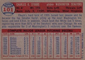1957 Topps #101 Chuck Stobbs Back
