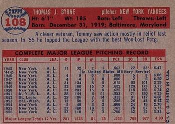 1957 Topps #108 Tommy Byrne Back