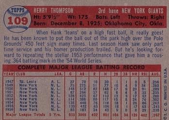 1957 Topps #109 Hank Thompson Back
