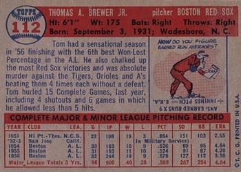 1957 Topps #112 Tom Brewer Back