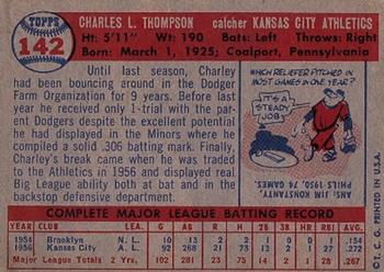 1957 Topps #142 Charley Thompson Back