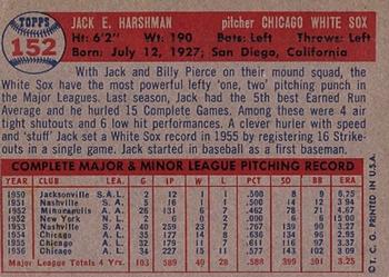 1957 Topps #152 Jack Harshman Back