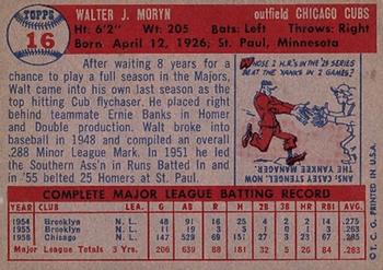 1957 Topps #16 Walt Moryn Back