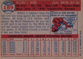 1957 Topps #189 Willard Nixon Back