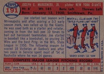 1957 Topps #191 Joe Margoneri Back