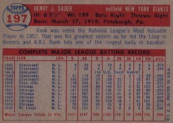 1957 Topps #197 Hank Sauer Back