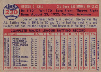 1957 Topps #230 George Kell Back