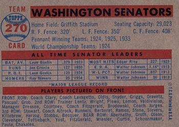 1957 Topps #270 Washington Senators Back