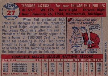 1957 Topps #27 Ted Kazanski Back