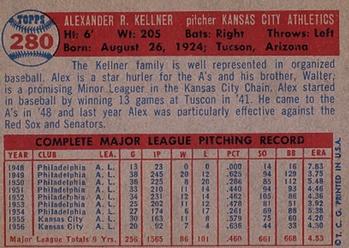 1957 Topps #280 Alex Kellner Back