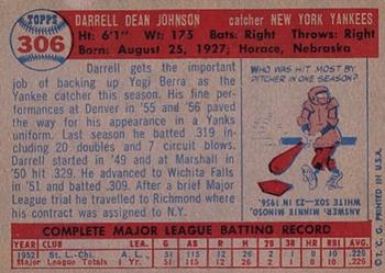 1957 Topps #306 Darrell Johnson Back