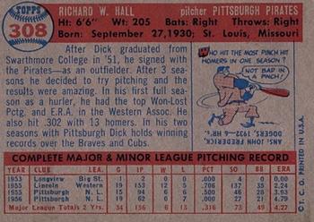1957 Topps #308 Dick Hall Back