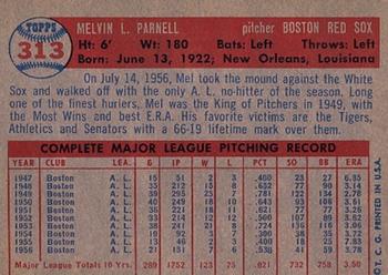1957 Topps #313 Mel Parnell Back