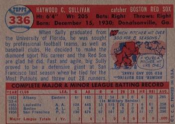 1957 Topps #336 Haywood Sullivan Back