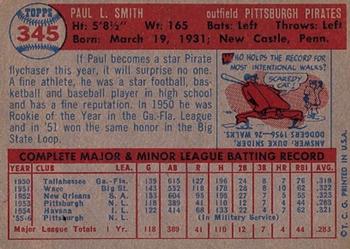 1957 Topps #345 Paul Smith Back