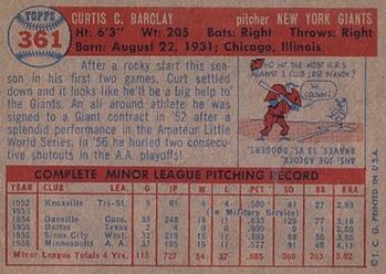 1957 Topps #361 Curt Barclay Back