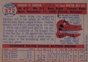 1957 Topps #372 Norm Zauchin Back
