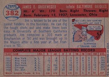 1957 Topps #382 Jim Brideweser Back