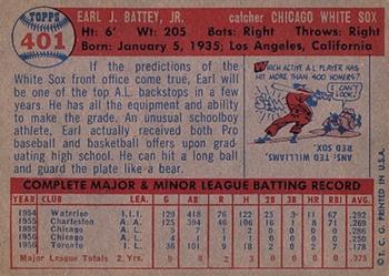 1957 Topps #401 Earl Battey Back