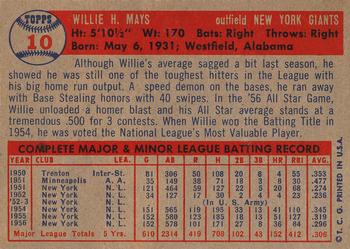 1957 Topps #10 Willie Mays Back