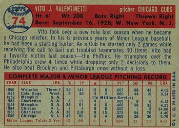 1957 Topps #74 Vito Valentinetti Back
