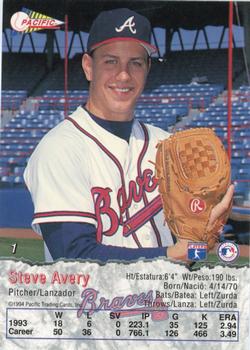 1994 Pacific #1 Steve Avery Back