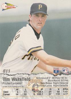 1994 Pacific #511 Tim Wakefield Back