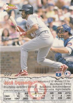 1994 Pacific #596 Jose Oquendo Back