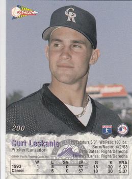 1994 Pacific #200 Curt Leskanic Back