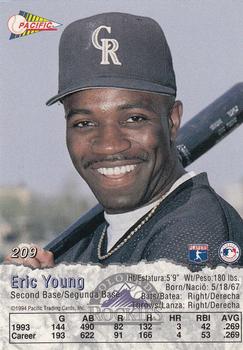 1994 Pacific #209 Eric Young Back