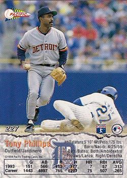 1994 Pacific #227 Tony Phillips Back