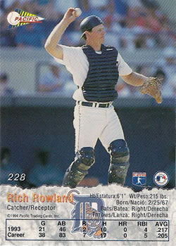 1994 Pacific #228 Rich Rowland Back