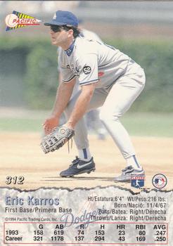 1994 Pacific #312 Eric Karros Back