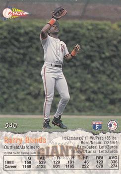 1994 Pacific #540 Barry Bonds Back