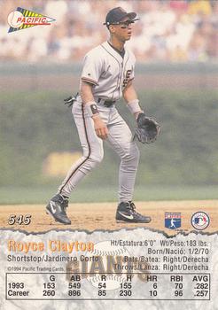 1994 Pacific #545 Royce Clayton Back