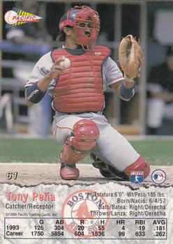 1994 Pacific #61 Tony Pena Back