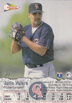 1994 Pacific #93 Julio Valera Back