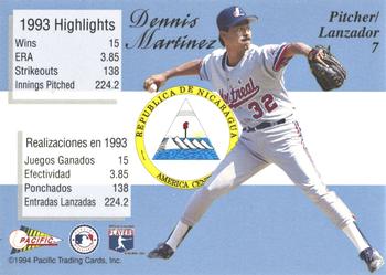 1994 Pacific - All Latino All-Star Team #7 Dennis Martinez Back