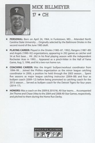 2010-22 Philadelphia Phillies Alumni Photo Cards #NNO Mick Billmeyer Back