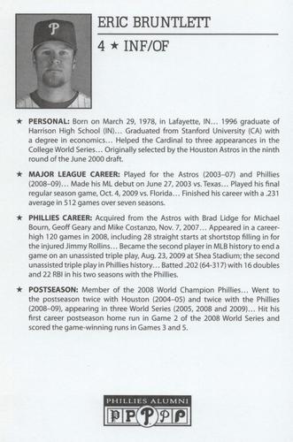 2010-22 Philadelphia Phillies Alumni Photo Cards #NNO Eric Bruntlett Back